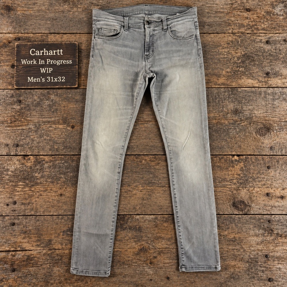 Carhartt WIP Rebel Pant Mens 31x32 Gray Slim Fit Light Wash Denim Jeans
